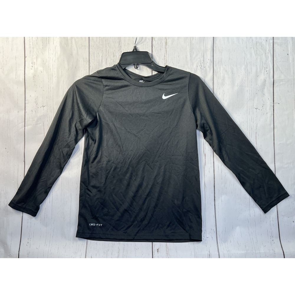 Nike Dri-FIT Legend‎ Long Sleeve T-Shirt Black Silver Boys' Size S 840177‑010